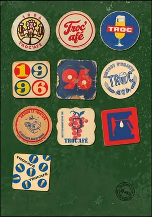 Série de sous-bocks aux couleurs du Troc'afé, dont un marqué 1996